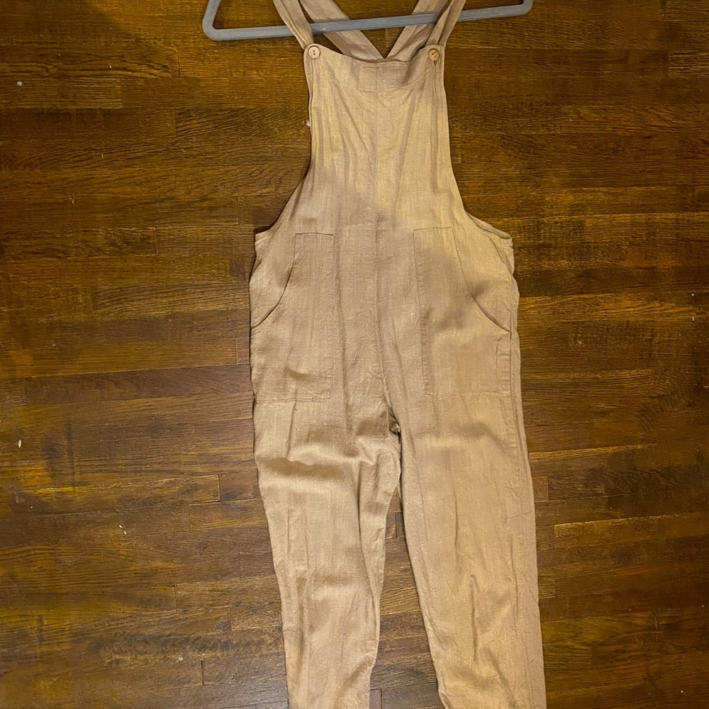 Little Cottonwood Cute Tan Linen Overalls